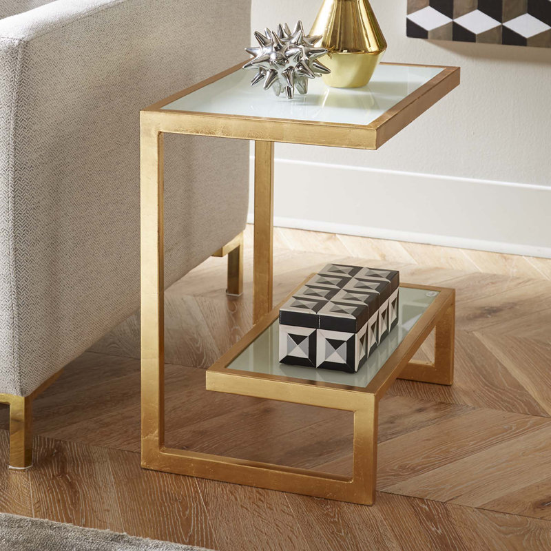 Huckleberry Sled End Table, White/Gold