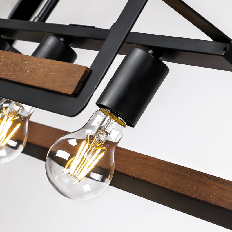 Luminaire suspendu linéaire en bois et métal noir à 3 lumières Aldo, Trois lumières