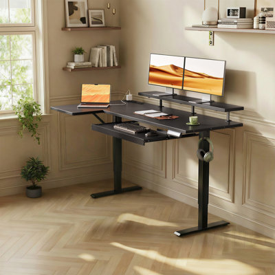 Electric Standing Desk With Height Adjustment, Standing Desk With Built-in Power Outlets, Home Office Desk With Reversible Structure, Computer Desk Wi by Ivy Bronx