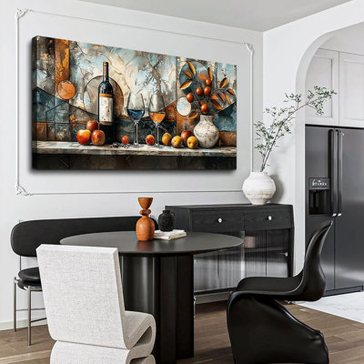 Grande toile d'art mural pour la salle à manger, décoration murale pour la cuisine, bouteille de vin, peinture, nature morte, image abstraite, pub, bar, salon, affiche murale, décorations pour la maison, prêt à être accroché