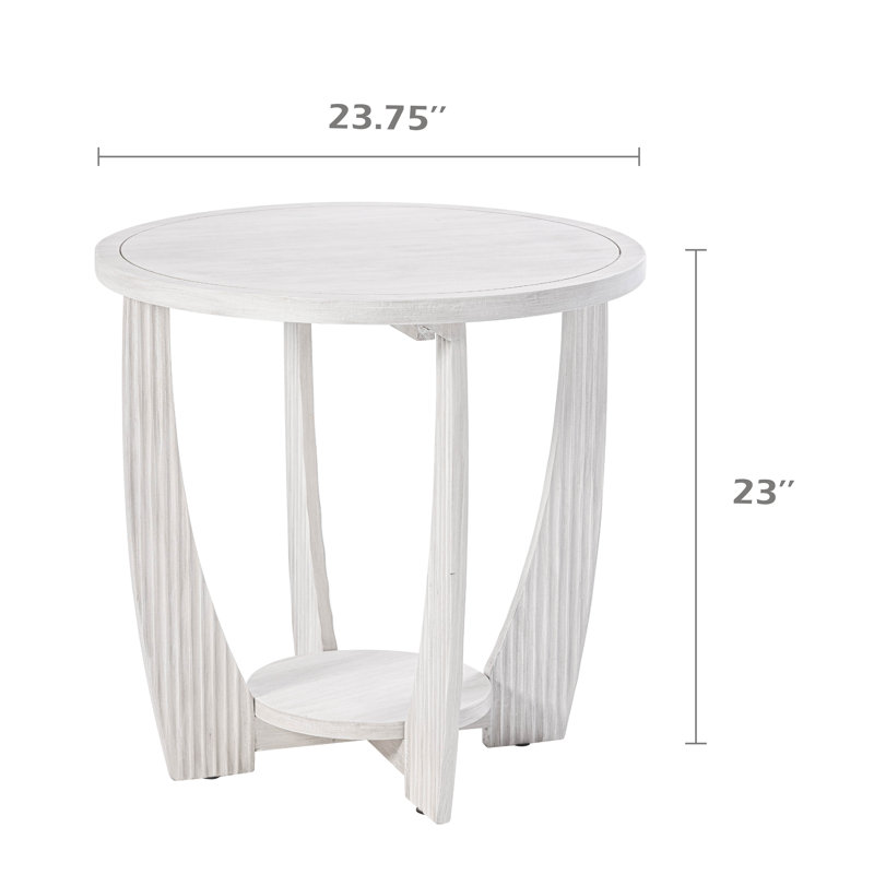 Flora Round Farmhouse End Table with Storage in White