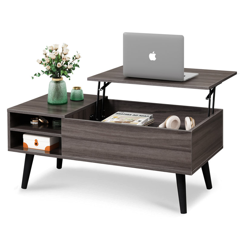 Aravis Lift Top Coffee Table with Storage for Living Room,With adjustable Shelf, Wood, Gray
