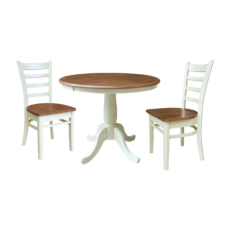 Ensemble de salle à manger extensible en bois massif Echols, 3, Noyer blanc / écorce