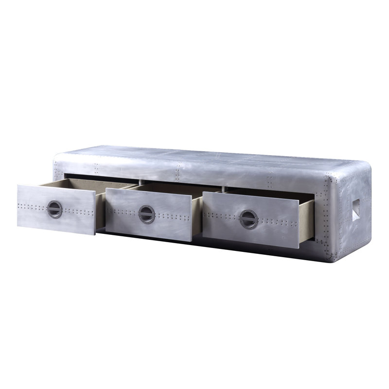 Innes 3-Drawer Rectangular TV Stand in Aluminum, Silver