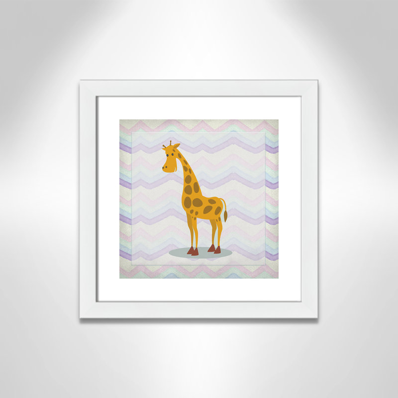 Décalcomanie murale «Pink Giraffe Time», Encadré plat blanc, H 16 po x l 16 po x P 0,6 po