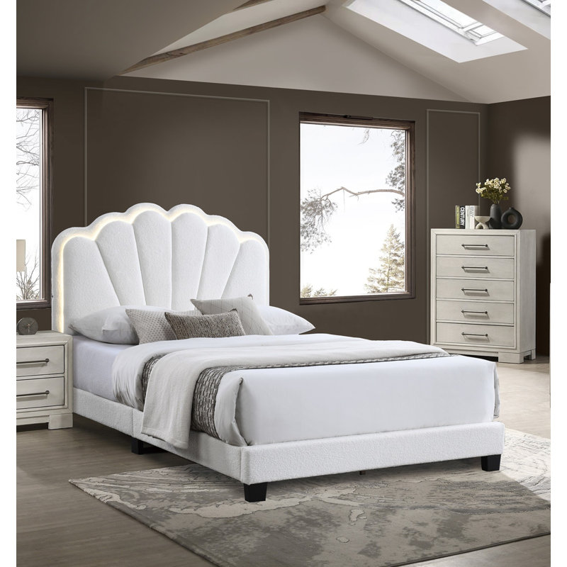 Lit plateforme avec lumières DEL intégrées, Double, White