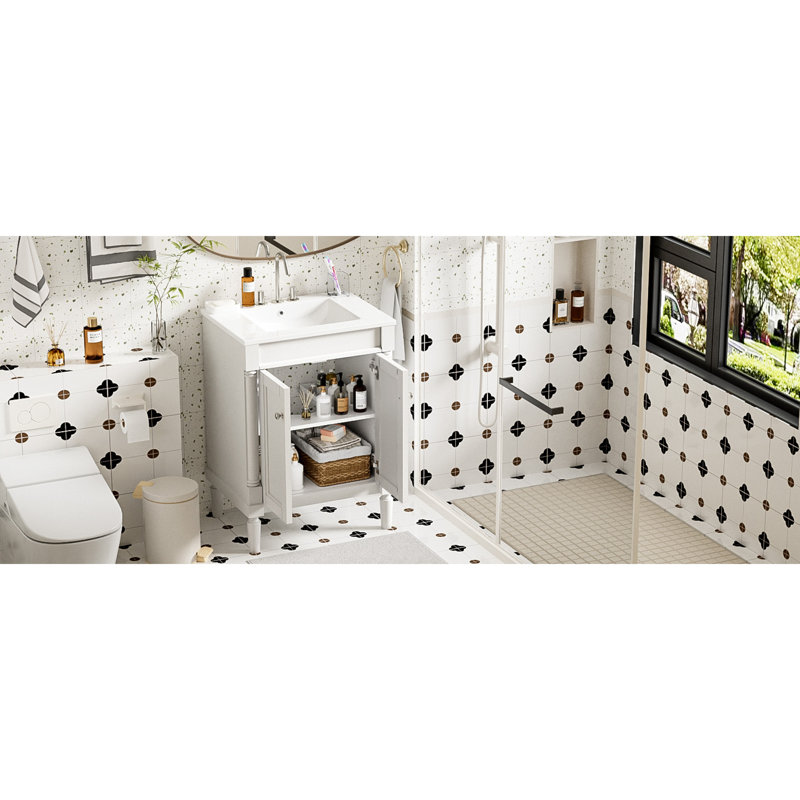 De meuble-lavabo moderne "- lavabo simple avec lavabo supérieur et armoire de rangement à 2 niveaux, grandes tablettes pour l'organisation