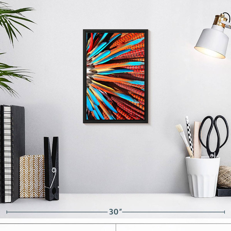 Plumes de bonnet amérindien, 9 po x 13 po, Cadre flottant noir