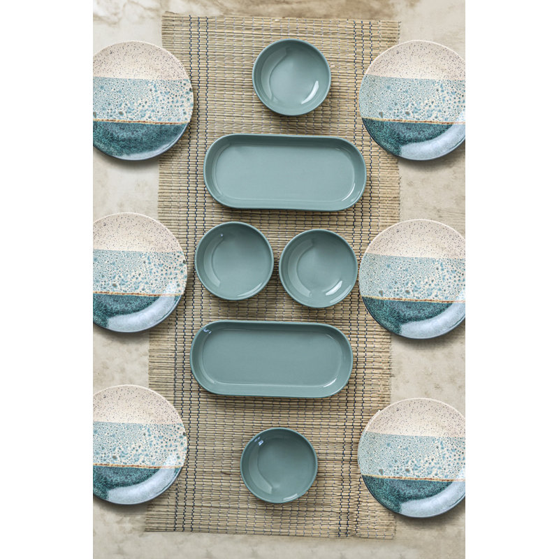 Elegant 12-Piece Breakfast Set, 100% Ceramic Stoneware | Includes 6 Dessert Plates (7.9 in), 4 Sauce Bowls (5.1 in), 2 Platters (10.2 in) | Antibacterial, Eco-Friendly, Easy to Clean, Dishwasher & Microwave Safe