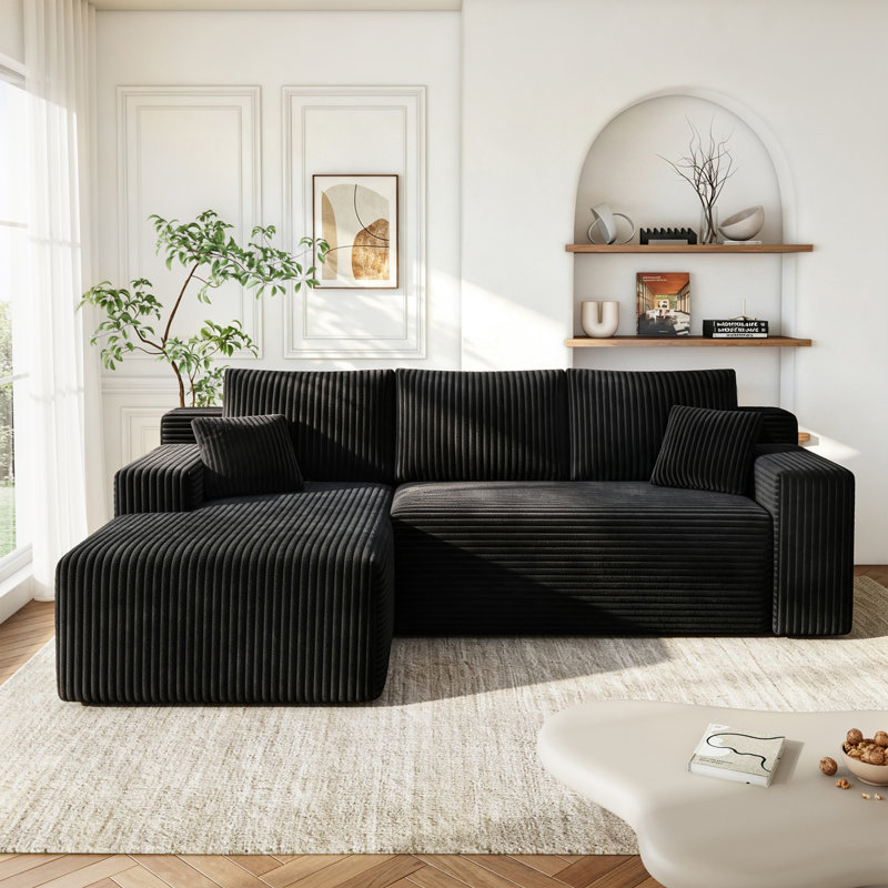 Canapé modulaire Boneless de 96 po Cloud, Left Hand Facing, black