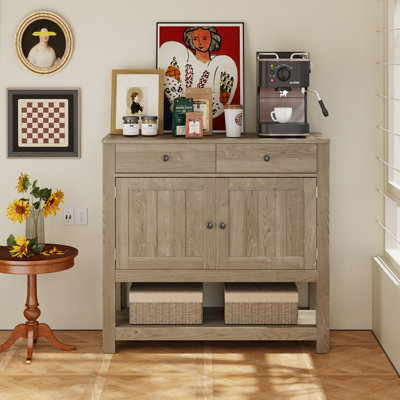 Modern Wood 2 Drawer Accent Chest With 2 Doors and Open Shelves