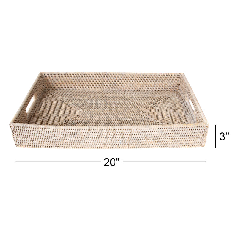 Plateau de table basse Edmond, H 3 po x L 20 po x l 13 po, Blanc délavé