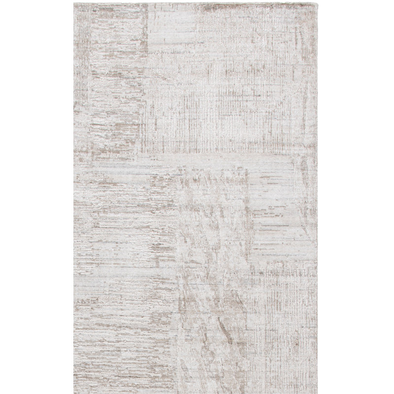 Tapis gris / taupe tissé en viscose / laine / coton Bedford, Rectangle 6 pi x 9 pi