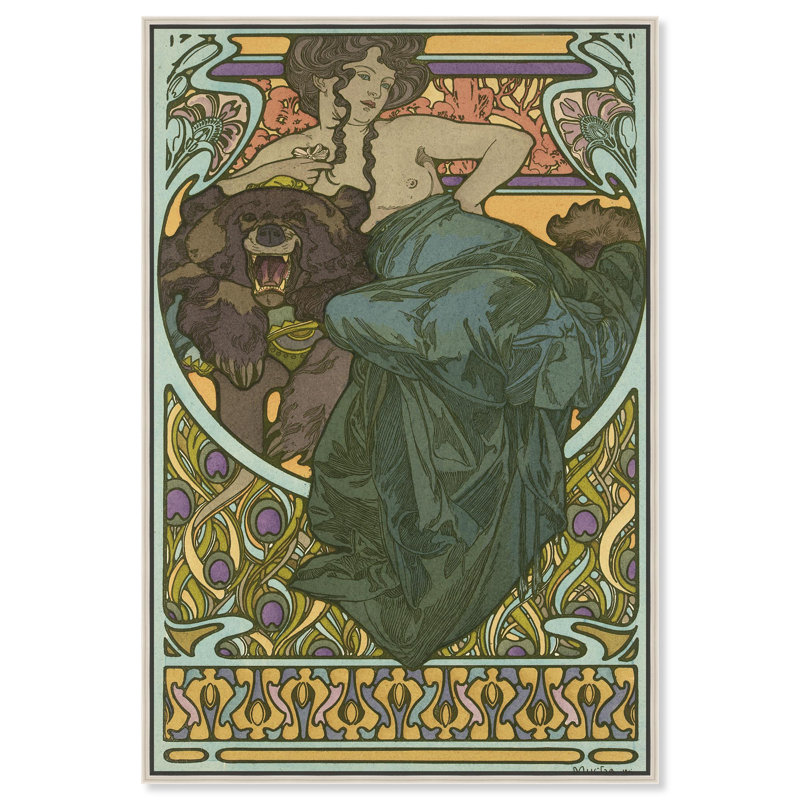 Dame par Alphonse Mucha, reproduction d'art sur toile par Art Remedy, Cadre argenté, H 31 po x l 21 po