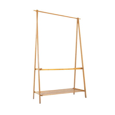 Anjola Bamboo Folding Open Wardrobe Garment Rail With Storage Shelf