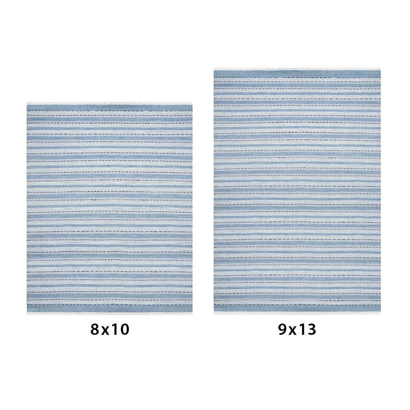 Eastman Handwoven Recycled PET Indoor/Outdoor Rug in Blue/White/Gray, Rectangle 8' x 10'