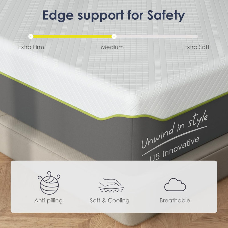 Matelas infusé de mousse viscoélastique gélifiée certifié CertiPUR-US avec housse lavable, 10", Lit double