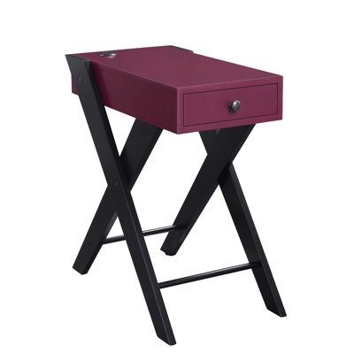 Accent Table With Port, Gorgeous Burgundy Tabletop, Black "X" Legs Design, 24.52 In. Height, 19.73 Lb Weight Built-In , Vivid Stylish Legs, Weight, 13.24 Width