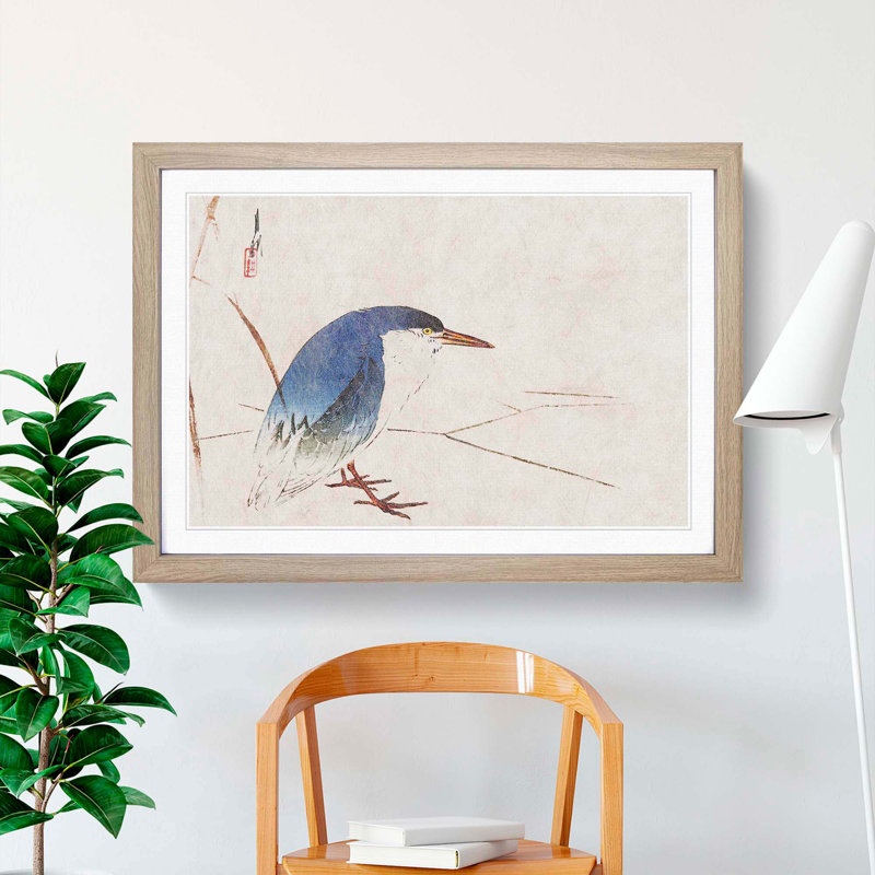 Blue Bird by Ogata Gekko - Picture Frame Painting Print, Oak Framed, 27cm H x 36cm W x 2cm D