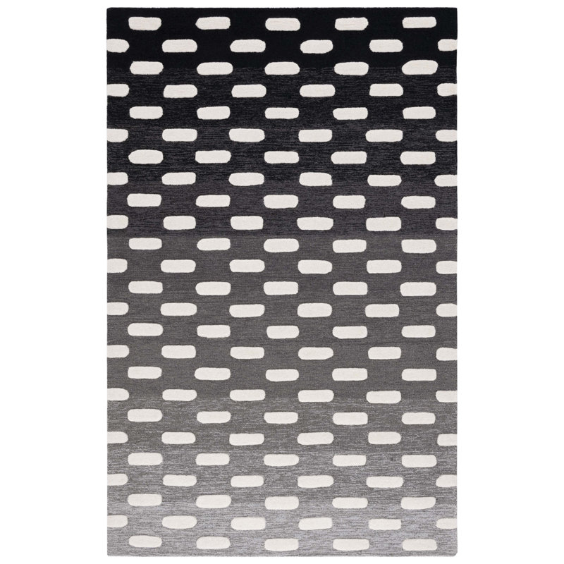 Bochini Hand Tufted Wool/Cotton Striped Rug in Ivory/Black, Rectangle 3' x 5'
