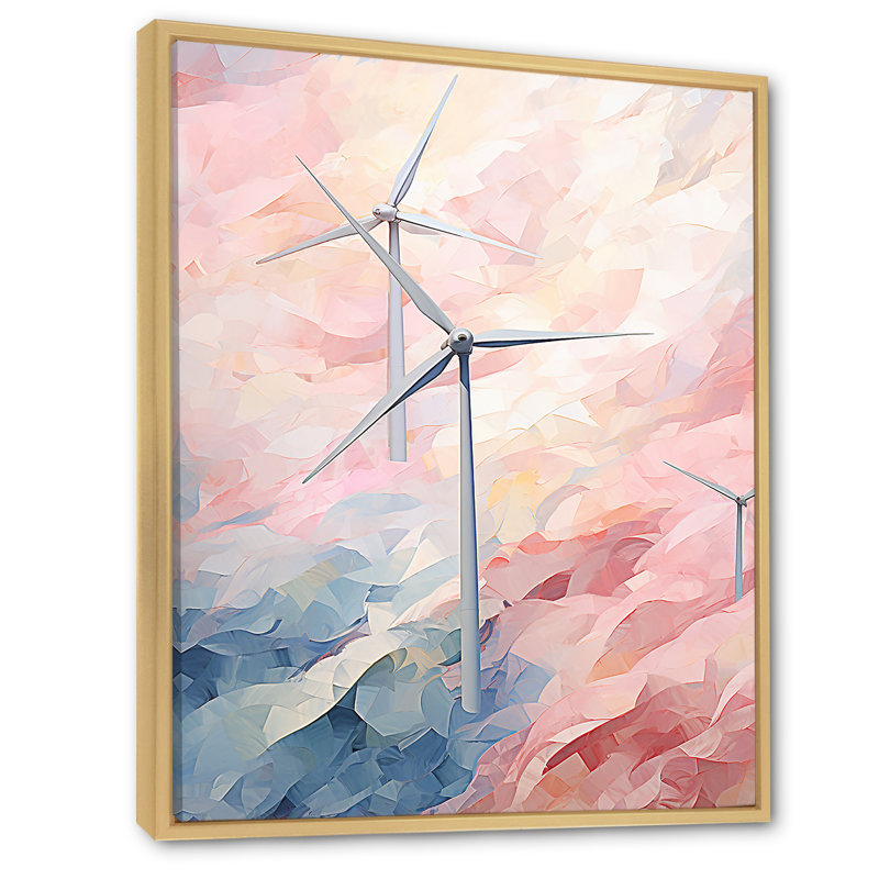 Minimalisme, éoliennes sur toile, Cadre naturel flottant, H 20 po x l 12 po x P 1 po