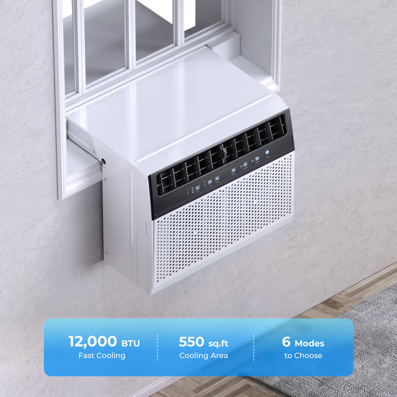 Climatiseur de fenêtre en forme de U 12 000 BTU Electactic - Ultra silencieux 45db avec vue complète sur la fenêtre, refroidit 550 pieds carrés, 6 modes et débit d'air à 4 voies, comprend une télécommande et un filtre lavable
