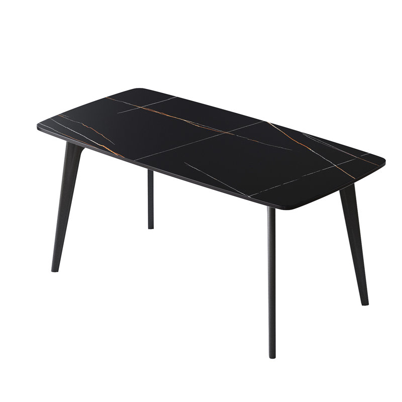 Table de salle à manger rectangulaire en pierre frittée 62,36 ", conception moderne, pieds en métal noir, stable, ignifuge, sans odeur, peut accueillir 6 personnes, teint, facile à nettoyer