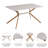 55.1" Rectangular White Wood Veneer Dining Table With 6 Fabric Dining Side Chairs For Kitchen, Dining Room, Living Room