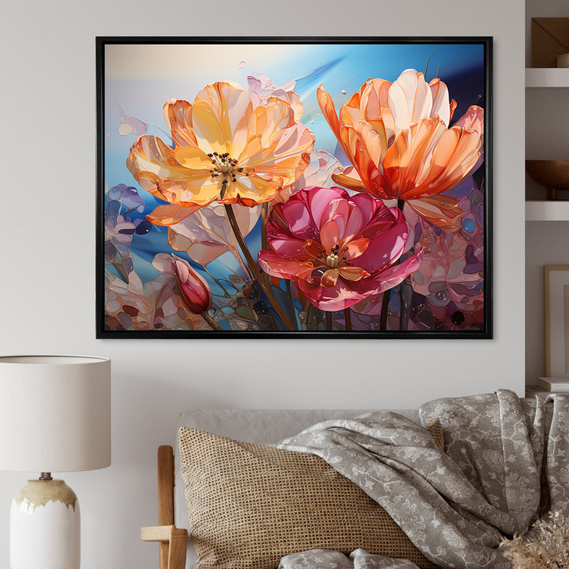 «Glass Tulips», impression sur toile, H 24 po x l 32 po x P 1 po, Cadre flottant noir