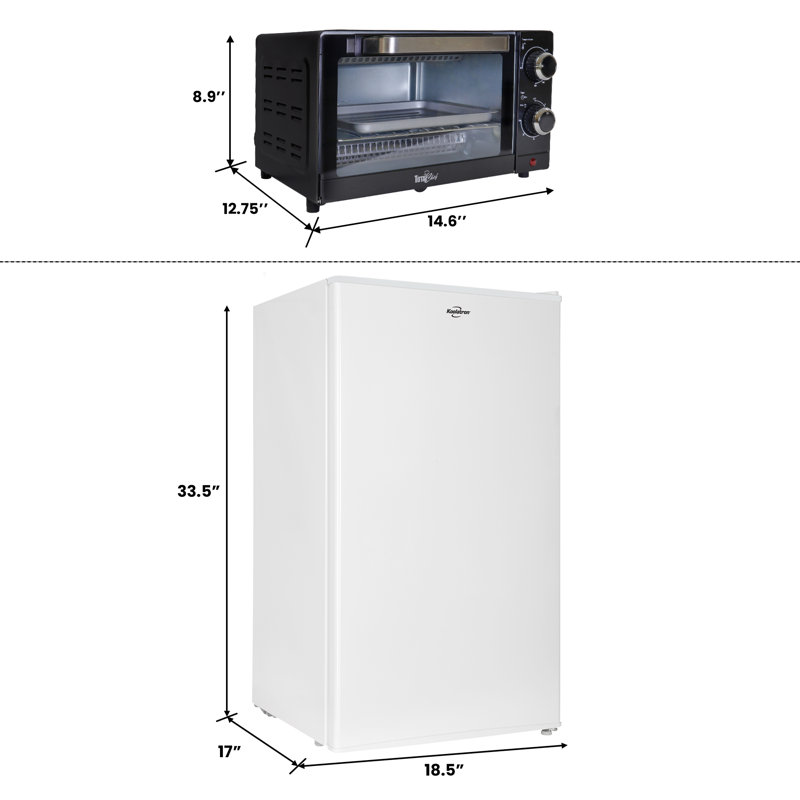 Koolatron 3.1 Cu Ft Compact Mini Fridge with Freezer + Total Chef Countertop Toaster oven Combo