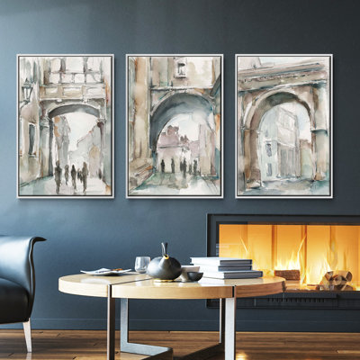 Watercolor Archures I, ensemble de 3 pièces encadrées sur toile