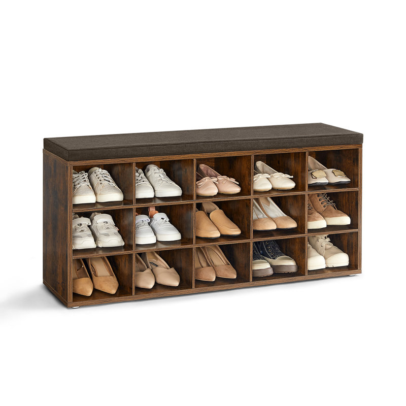 15 Pair Shoe Rack, Rustic Brown/Dark Brown
