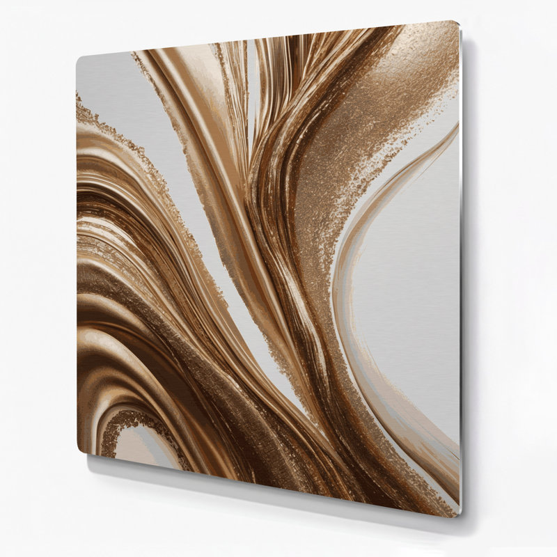 Art mural abstrait en métal beige 97, H 12 po x l 12 po