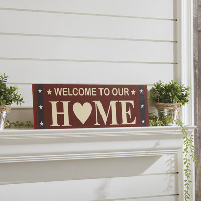 Daphne Welcome To Our Home w/ White Stars On Blue Stripes MDF Wall Sign 6x18