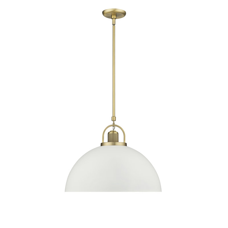 Luminaire suspendu 1 lumière Mercer41 Quincy en laiton rétro avec abat-jour en acier, Blanc