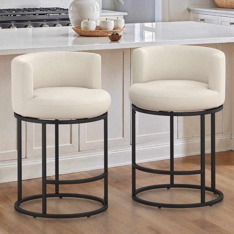 Tabouret de comptoir pivotant 26 po avec dossier cylindrique moderne avec structure cylindrique en métal et siège rond