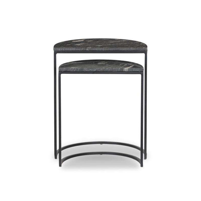 Ane Marlow Ane Nesting Tables - Iron Matte Brass, Black Marble, Black