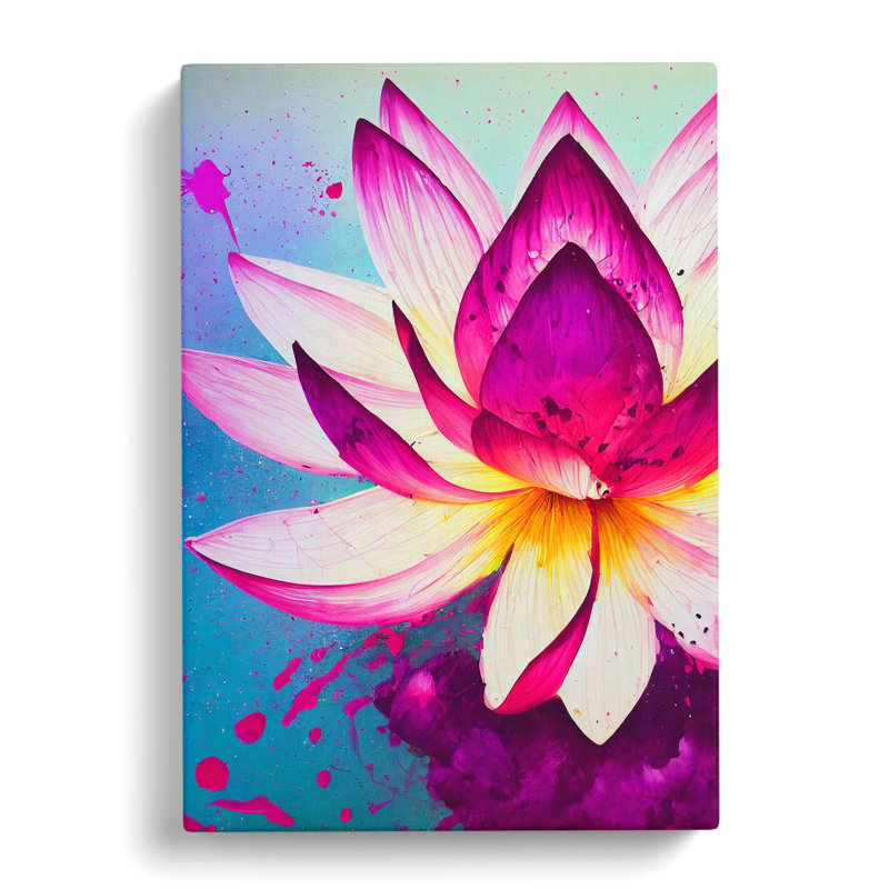 Lotus Flower Splatter - Wrapped Canvas, 50cm H x 35cm W x 3cm D