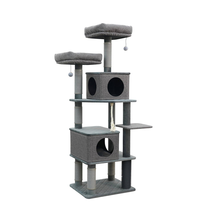 Stella 68" Gray Polyester and Engineered Wood Cat Tree