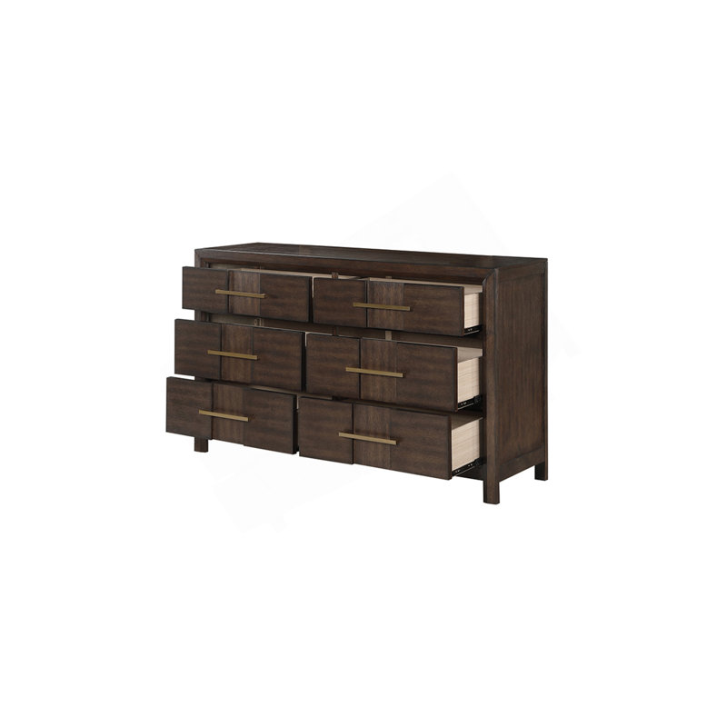 Commode à 6 tiroirs de style moderne Kenzo en bois de noyer (commode incluse)