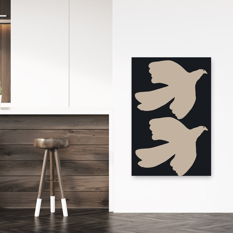 Colombes en vol - Affiche murale élégante, minimaliste et paisible représentant des oiseaux et la nature, H 48 po x l 32 po