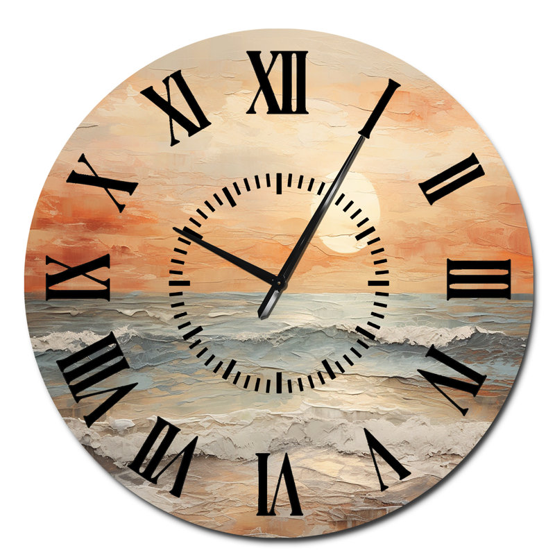 Horloge murale Beige et Golden Beach Sunset Paradise II, Surdimensionné
