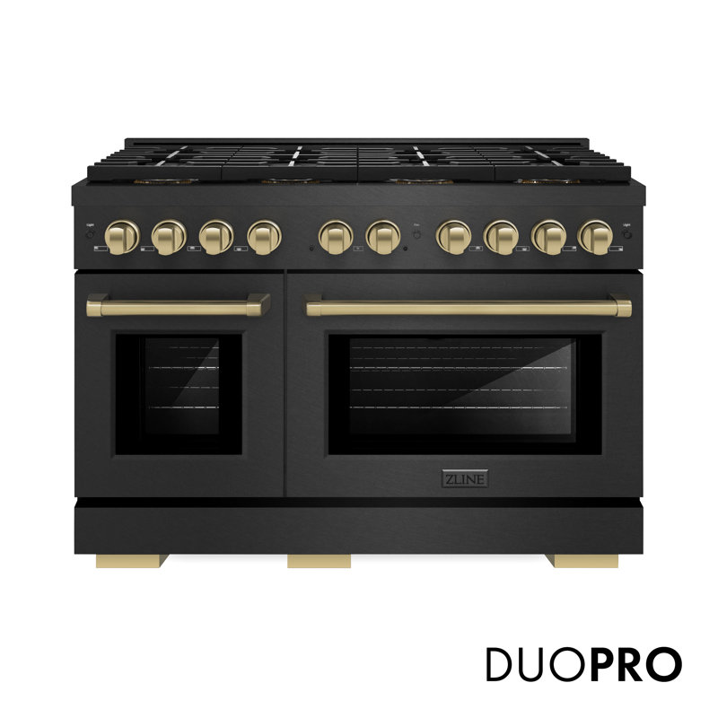 ZLINE 48 in. Paramount Dual Fuel Range with 8 Burner DuoPro Cooktop in Black Satin Stainless Steel, Champagne Bronze