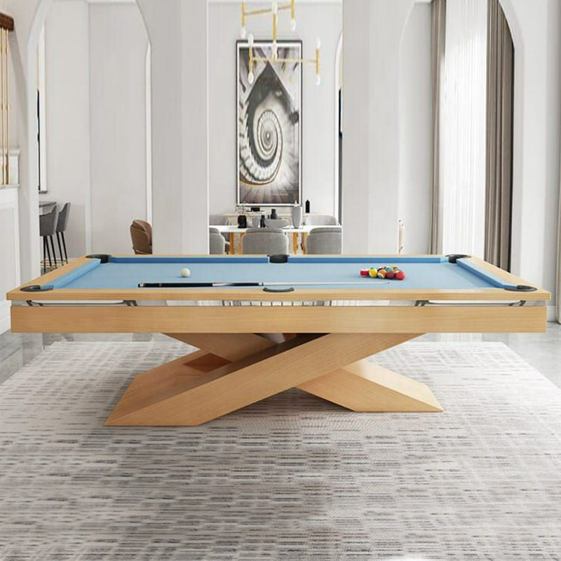 Modern Oak and Blue 7' Pool Table with Leg Levelers