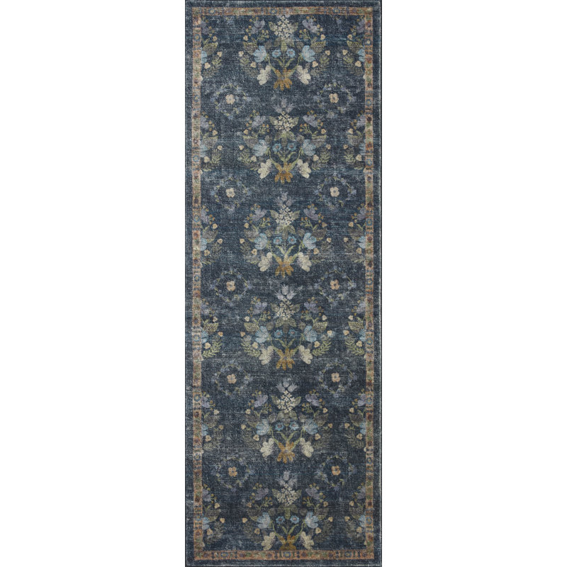 Rifle Paper Co. x Loloi Courtyard Navy Area Rug feat. CloudPile, Runner 2'6" x 7'6"