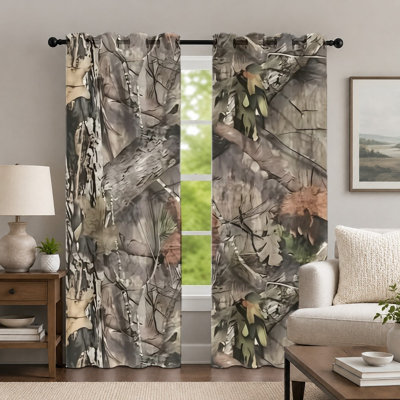 2Pcs Camouflage Pattern Curtains, Rustic Forest Print Curtain, Woodland Theme Nature Inspired Grommet Drapes, Window Treatment for Bedroom Living Room Decor