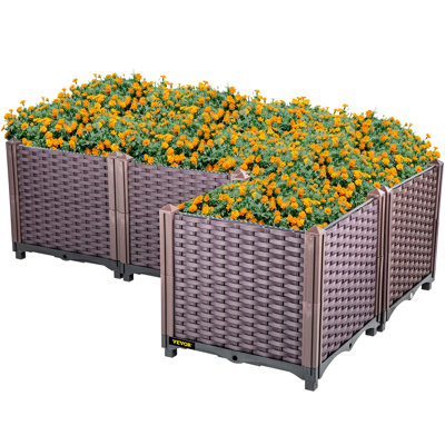 Lit de jardin surélevé en plastique VEVOR, ensemble de 4 jardinières, avec arrosage automatique de 14,5 po pour les fleurs, les fruits et les herbes, pour une utilisation intérieure / extérieure