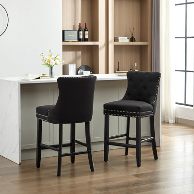 27.5'' Upholstered Bar Counter Stool with Solid Wood Frame(Set of 2)