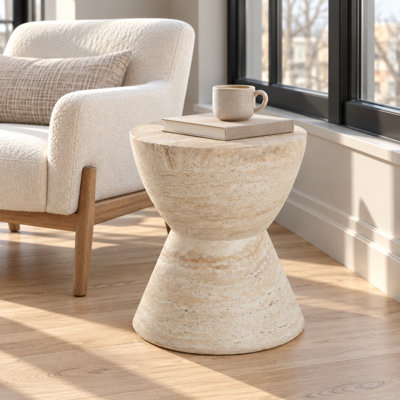 Hourglass Travertine Concrete Patio Table for Indoor and Outdoor