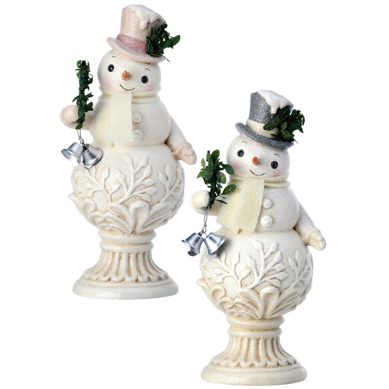 8.5" Resin Vintage Snowman On Pedestal